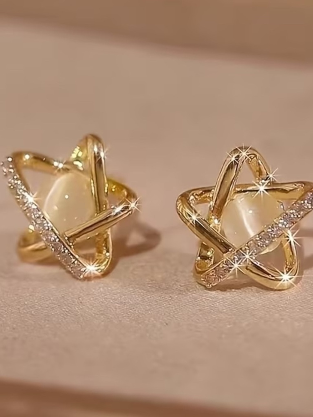 Gold Orbit Pearl Stud Earrings - Women's Gold and Ivory Pearl - Picture 4 of 5